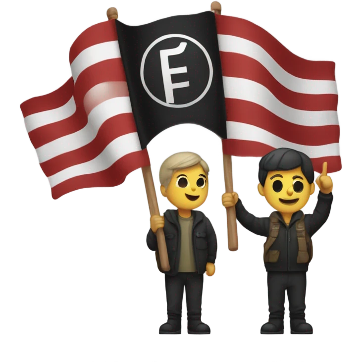 two people waving antifascist flags emoji