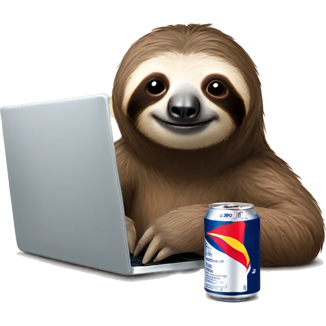 sloth with RedBull can and laptop emoji