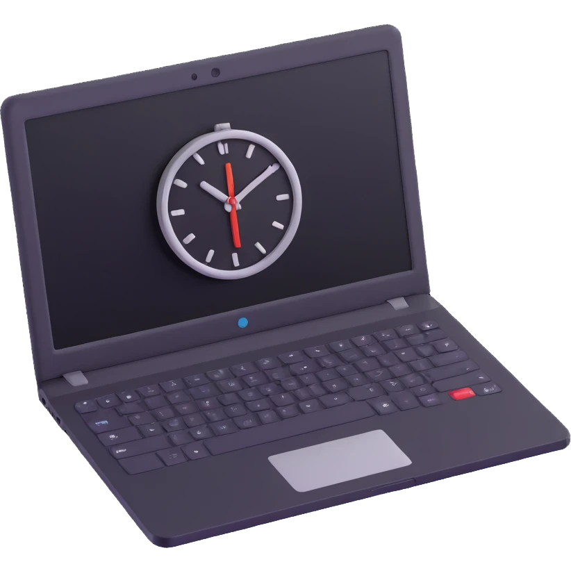 compact laptop with a clock icon overlay, symbolizing significant admin workload emoji