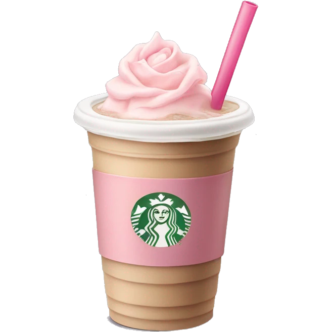 Starbuck ice coffee with ice cubes with rose pastel pink heart and straw  emoji