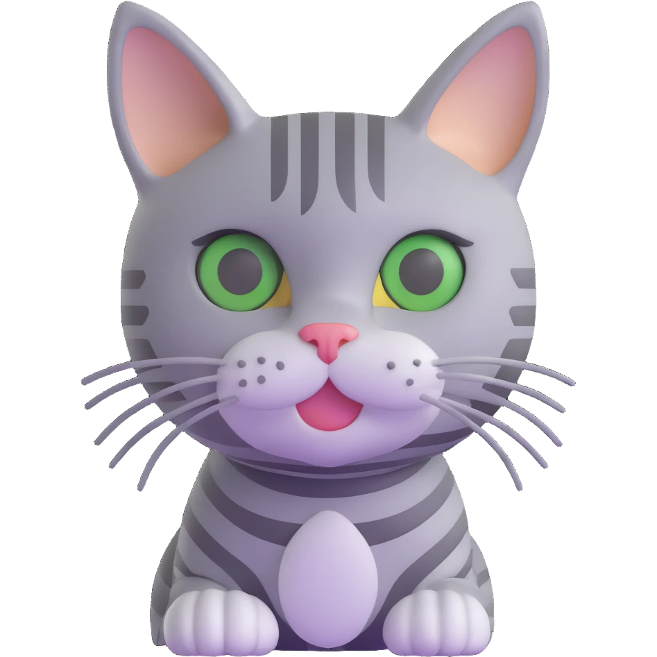 grey tabby cat with stripes, small close-set green eyes emoji