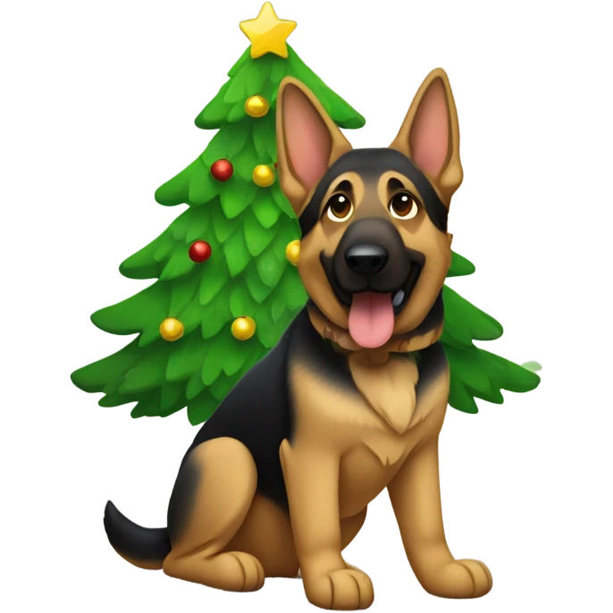 German Shepard in front of Christmas tree emoji