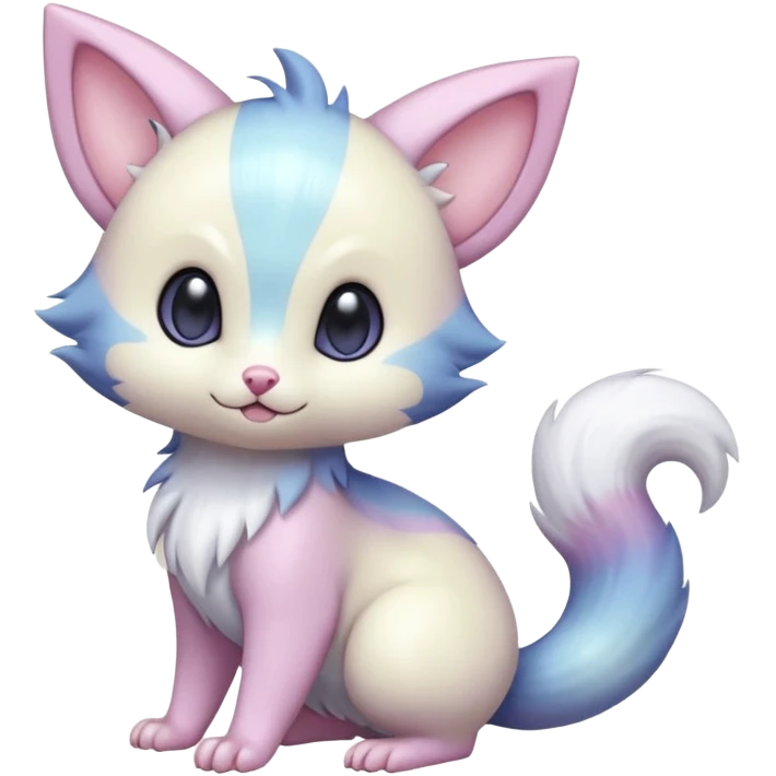 Shiny Cute Adorable Innocent Precious Furry Divine Glorious Holy Iridescent Pale Pastel Whitish Bright Furret-Absol-Skitty-Noibat-Hybrid (Full body) emoji