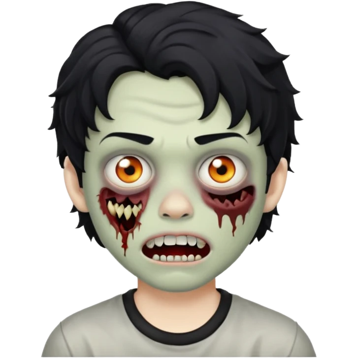 a boy with wavy hair, a zombie-shaped mouth piercing hum, and black hair emoji