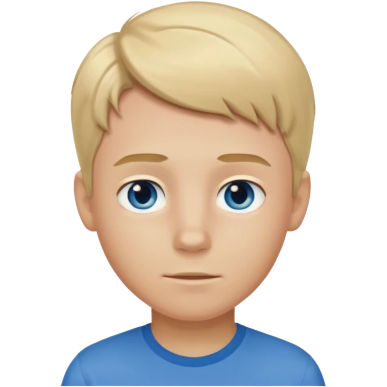 boy with blonde hair, and brown shirt, blue eyes emoji