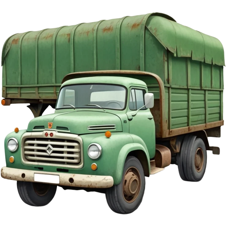ZIL 130 Soviet truck with green cabin and flatbed, classic vintage Russian truck from 1960s emoji