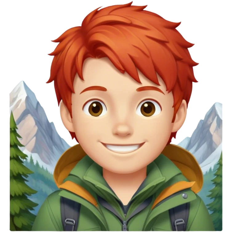 smiled boy's mountain clothes whit red hair without panorama emoji