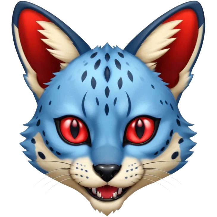 Blue edgy evil fanged serval with red eyes, full body emoji