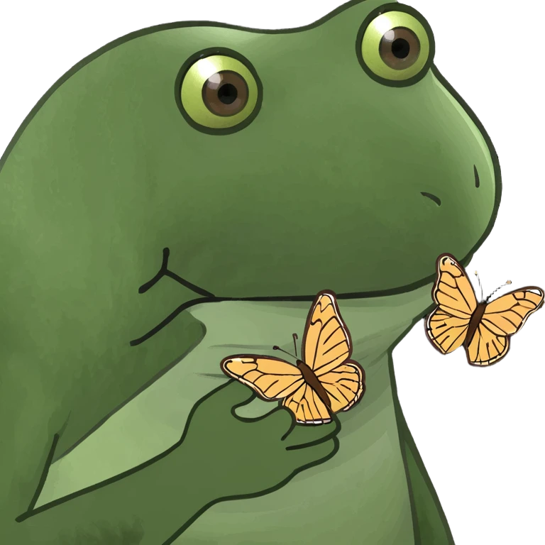 A frog holding a brown butterfly emoji