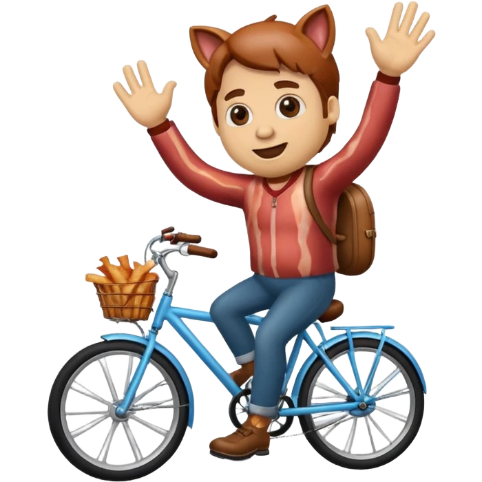 Bacon riding a bike waving emoji