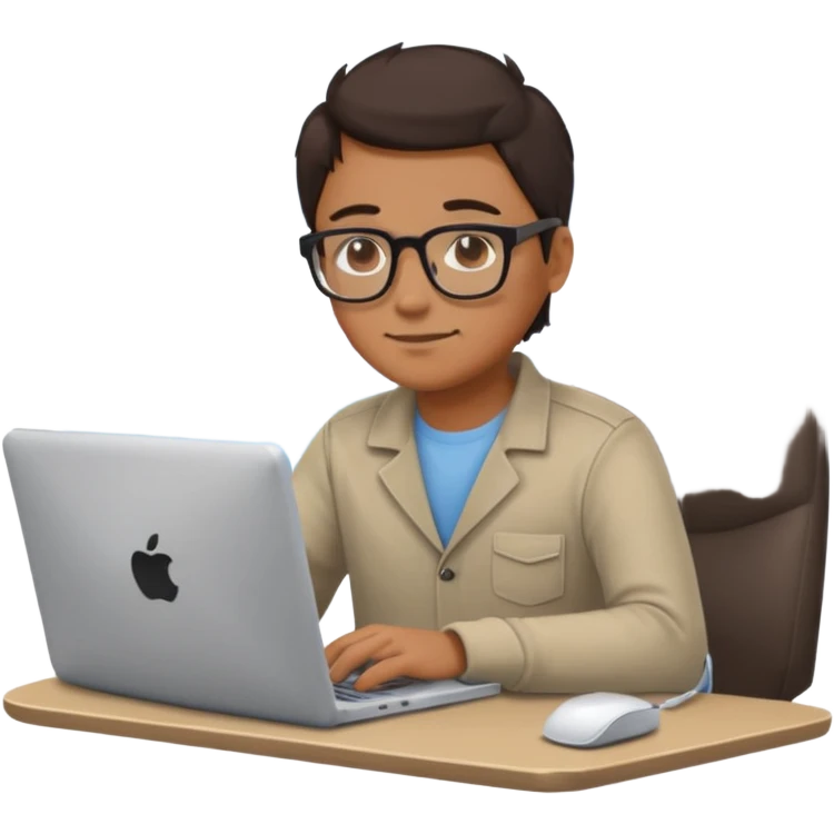 developer on a pier focused on a computer with subtle water and sky, emoji style emoji
