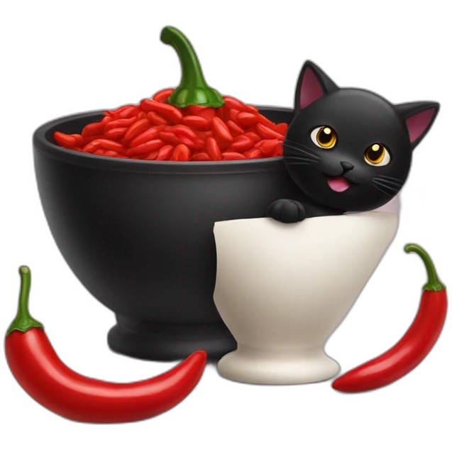 Black Cat eat chili pepper emoji
