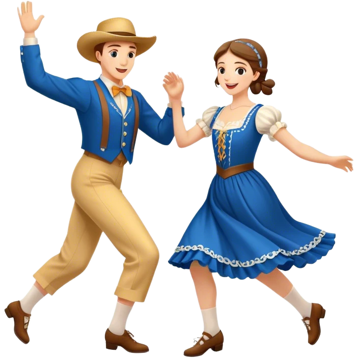 Cinematic Realistic scene of two square dancers in traditional American folk costumes, captured in joyful, coordinated motion with vibrant, rustic lighting that highlights their cultural heritage emoji
