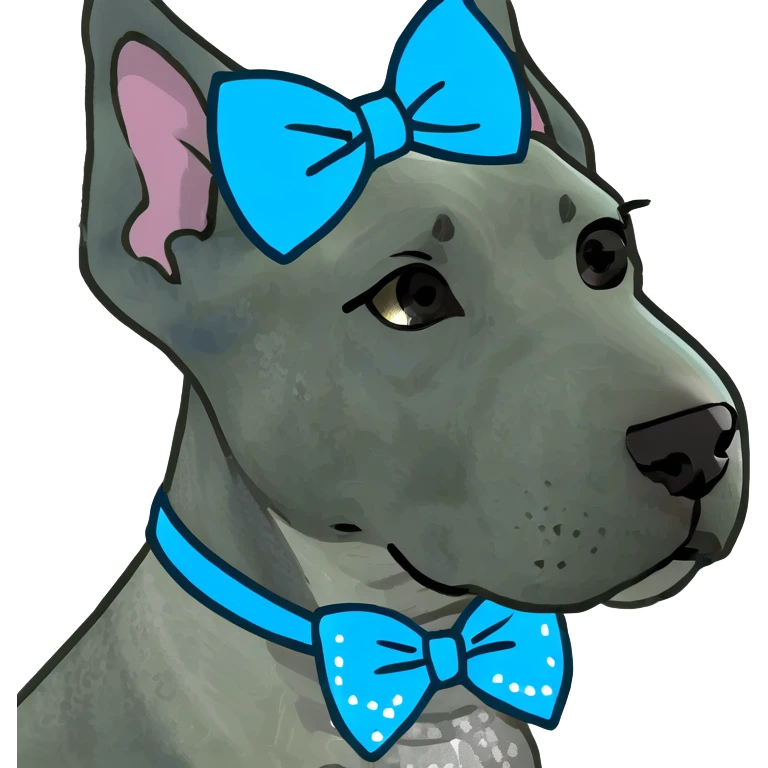 Blue Great Dane dog with a sparkly bow on its ear, 3D style emoji
