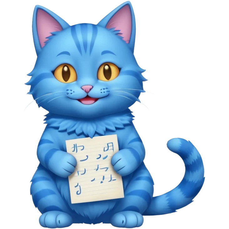 blue smiling cat with full body with note and no clothes emoji