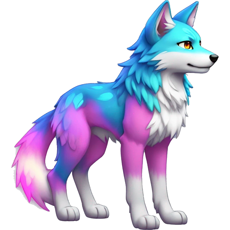 Anthro Colorful Shiny Fionbri-Falvie-sparkle-wolf-sona with neon markings full body emoji