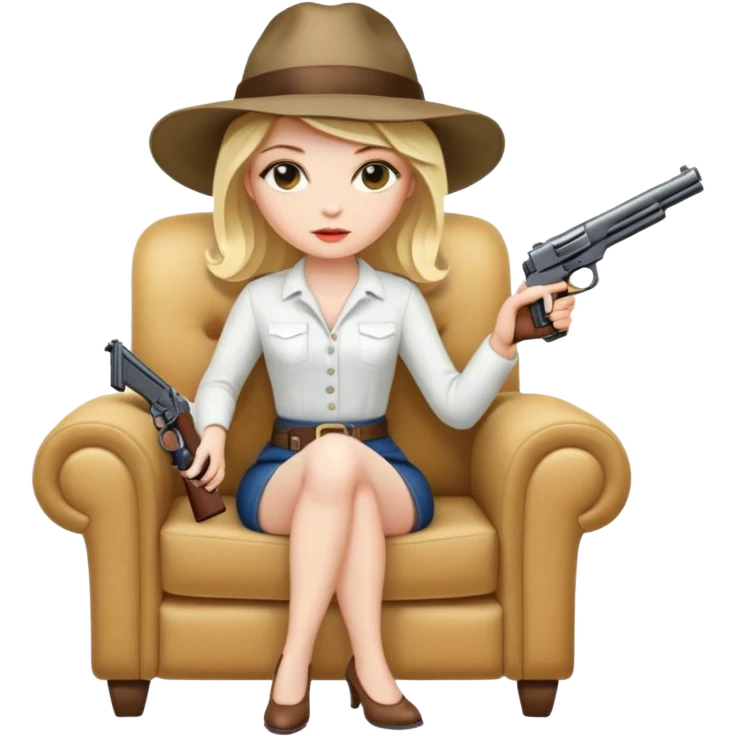 Mafia blondes woman in hat , gun , armchair  emoji