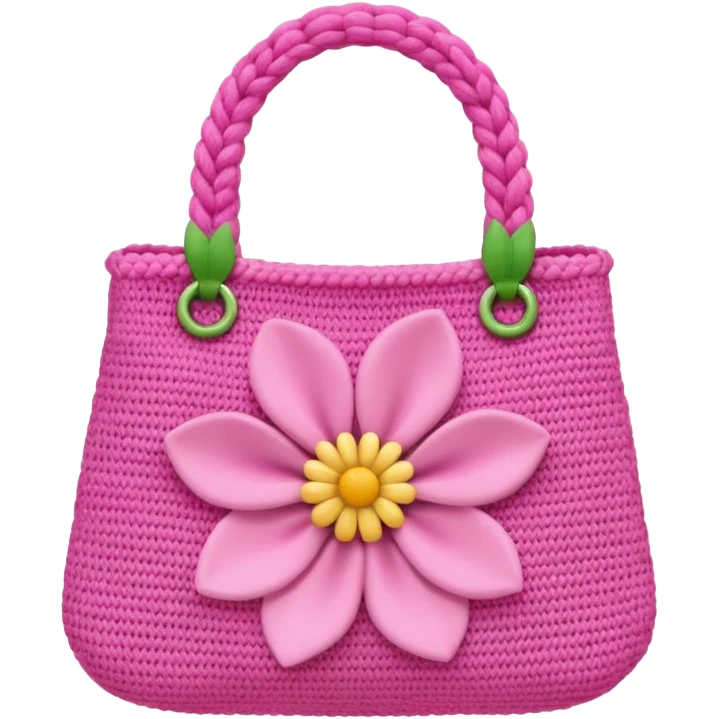 knitted bag pink flower emoji