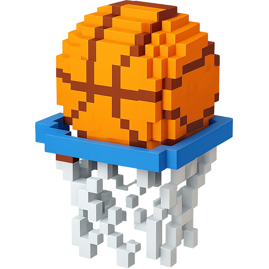 A voxel-style basketball in a net emoji