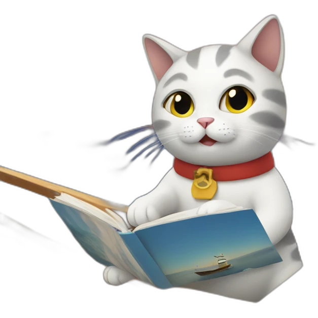 Cat on a boat, reading emoji
