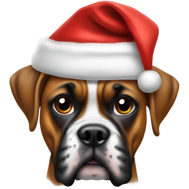 Boxer dog with Santa hat emoji
