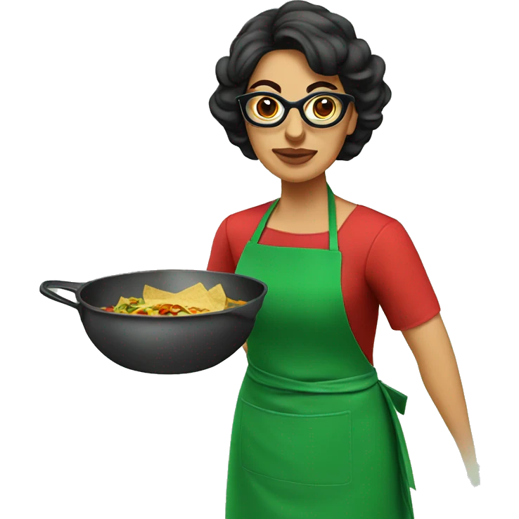 mexican lady green apron  with glasses cooking tacos emoji