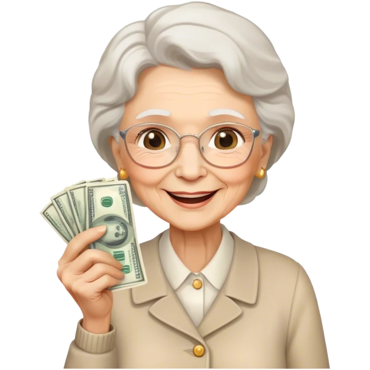 cute happy grandma with money in her hand emoji
