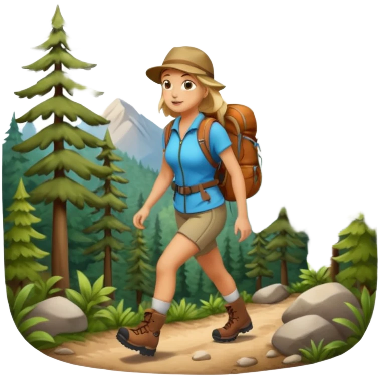 woman hiking in the woods in the sunshine emoji