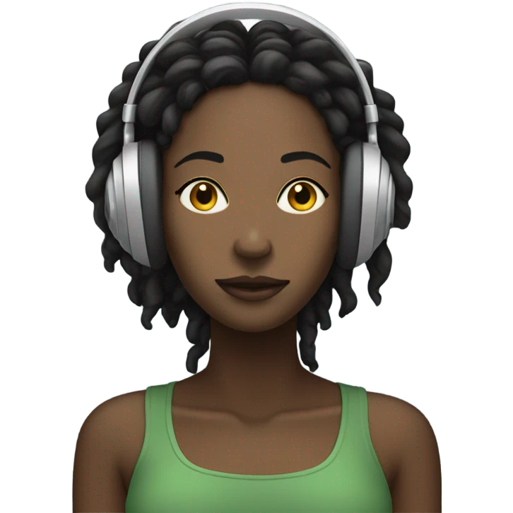 dark woman with short dreaded hair listening to music with eyes closed and headphones on emoji