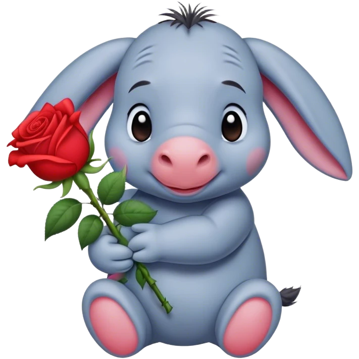 Baby eeyore holding a rose emoji
