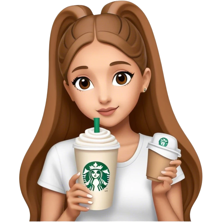 Ariana Grande buying a Starbucks cup emoji