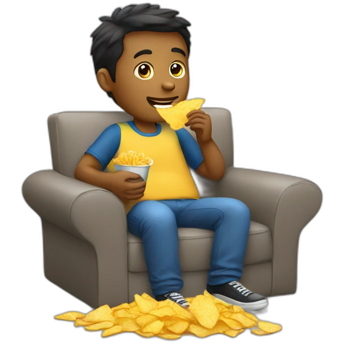 guy eating chips on sofa emoji