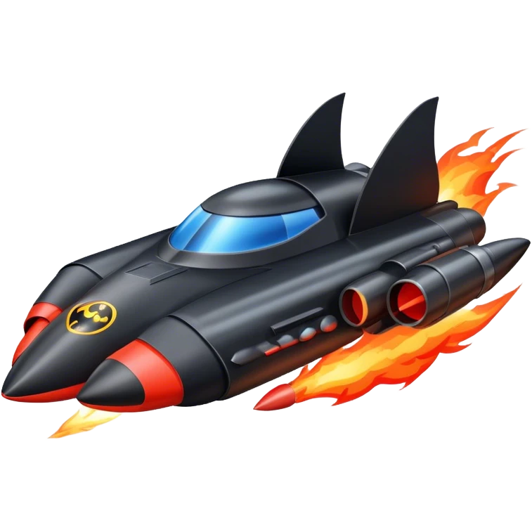 batmobile in rocket ship boom rocket at take-off in fire france emoji