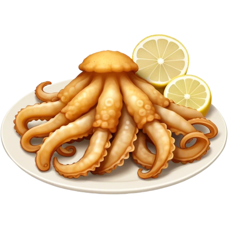 Fried squid Greek snack with a slice of lemon on the side emoji