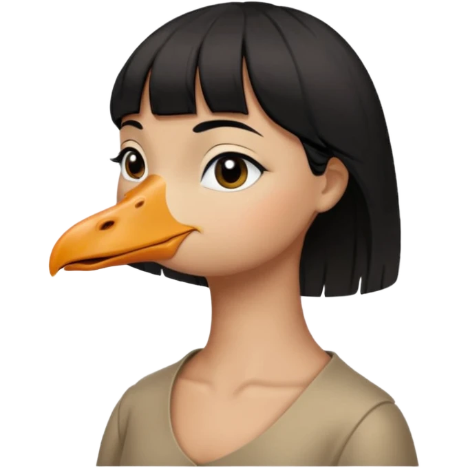 goose with cropped black hair and swoop bangs over one eye emoji
