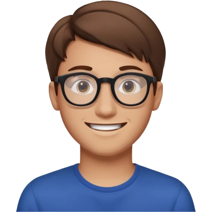a man in his early 20s wearing glasses for a tech company, extroverted, brown hair emoji