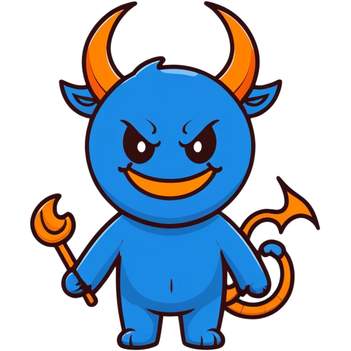 cute smiling blue devil with horns and a friendly face emoji