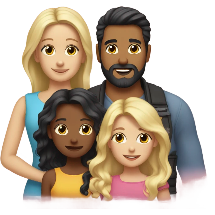 man with black hair and beard with three young daughters with blonde hair emoji