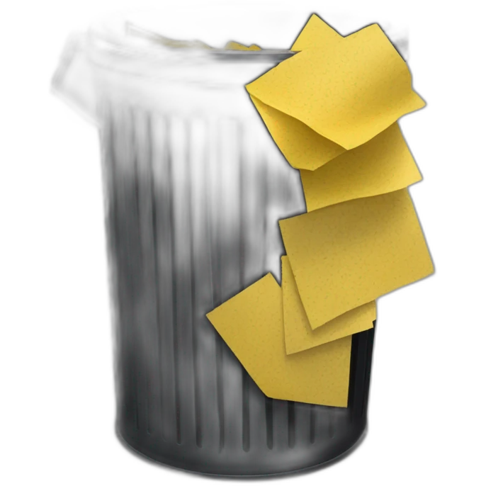 black mesh metal dustbin filled with yellow crumbled papers emoji