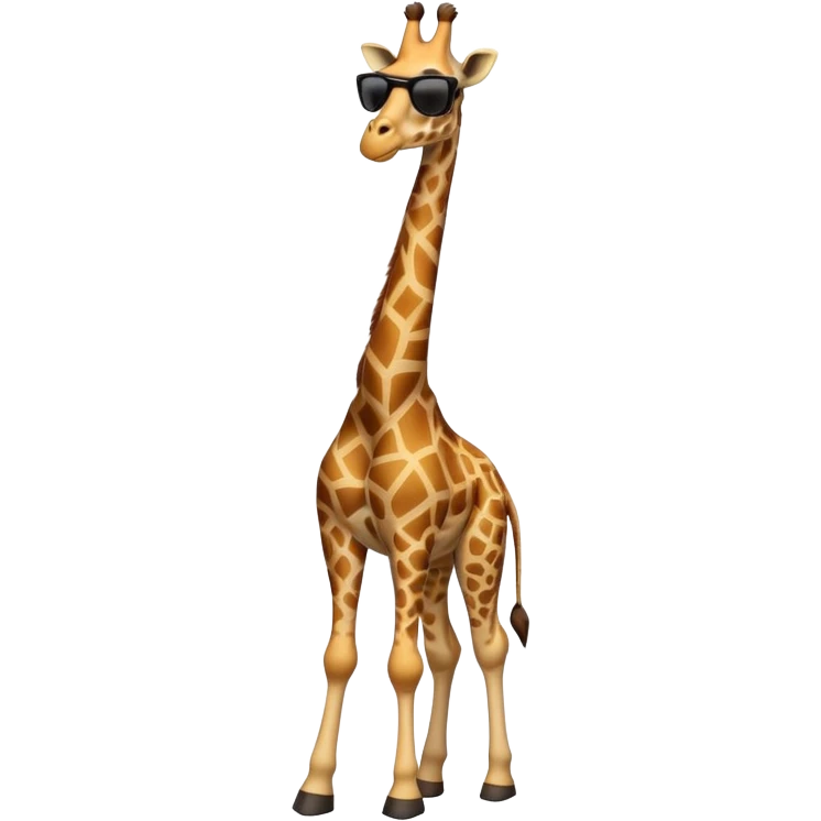friendly anthropomorphised giraffe in casual clothing, wearing dark sunglasses, walking upright in relaxed pose emoji