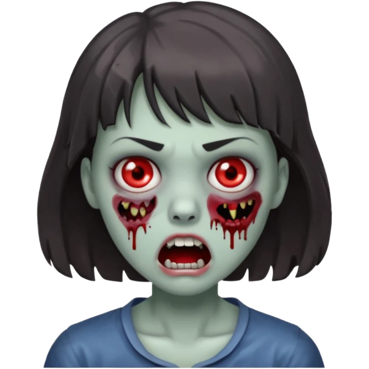 A zombie with a scared face, with medium wavy dark hair and short bangs emoji