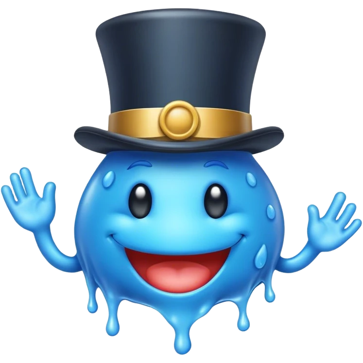 Make a slime that’s blue and has a face and wears a top hat emoji