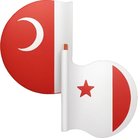 Red flag inside filled white circle and half moon filled in white emoji