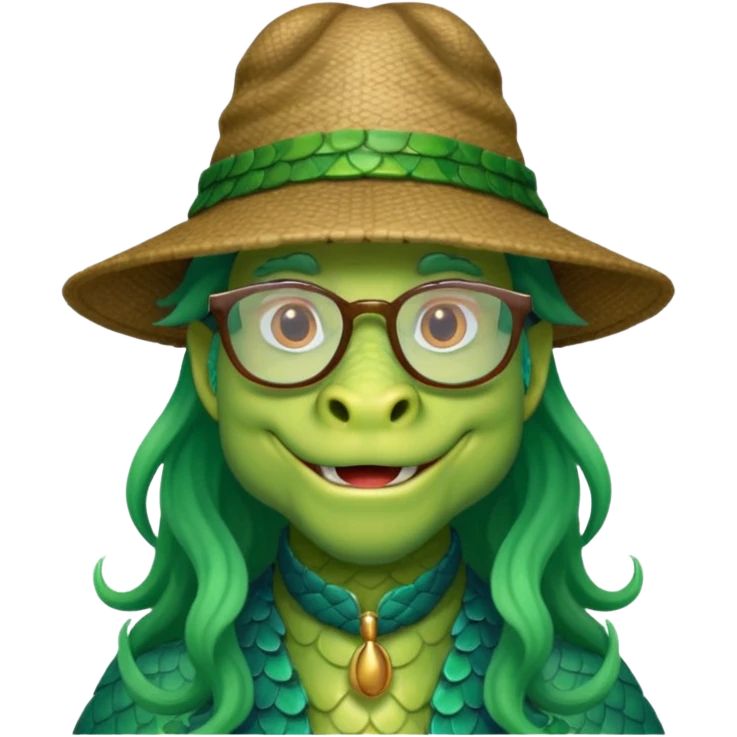 long hair dragon with hat and glasses emoji