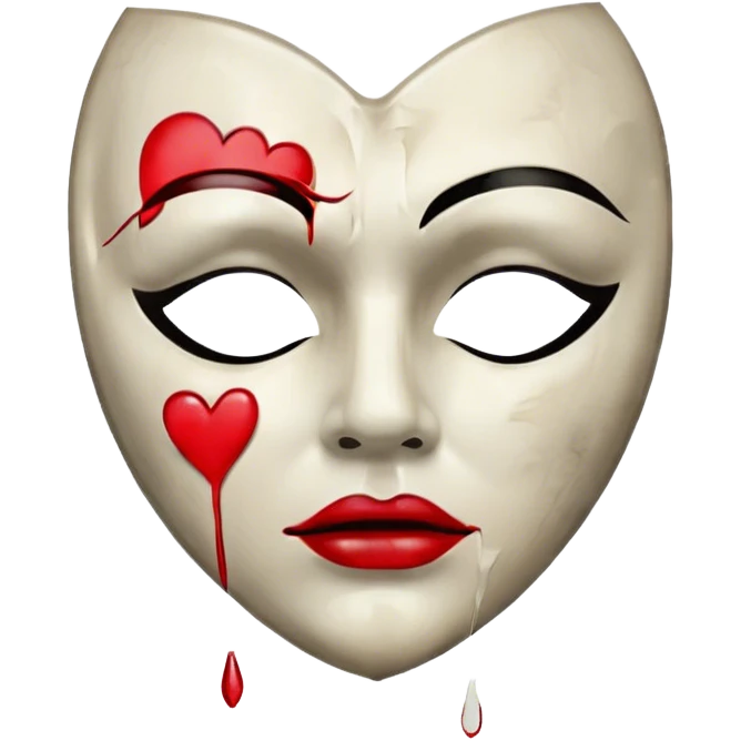 Icon for Drama: A vintage movie poster-style design featuring intense emotions, such as a tear-streaked face, dramatic lighting, and a dark, atmospheric background. Include elements like a broken heart, a crumpled letter, or a sad mask to evoke the essence of drama. Transparent background. emoji