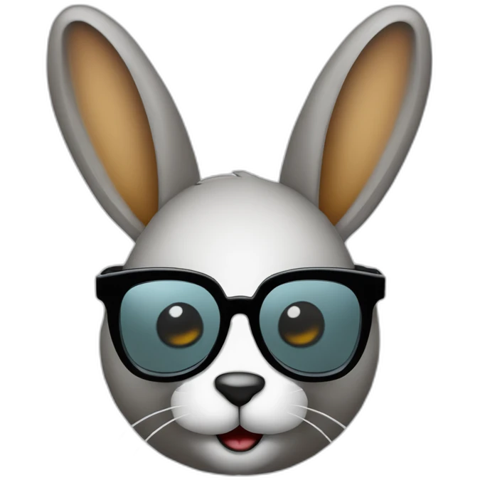 Conejo con gafas de sol full oscuras negras con un destello blanco cool y las gafas le tapan los ojos emoji