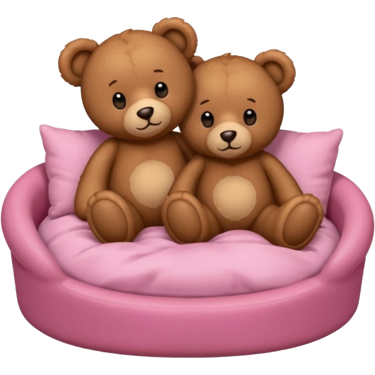 Brown teddy bears cuddling in pink bed emoji