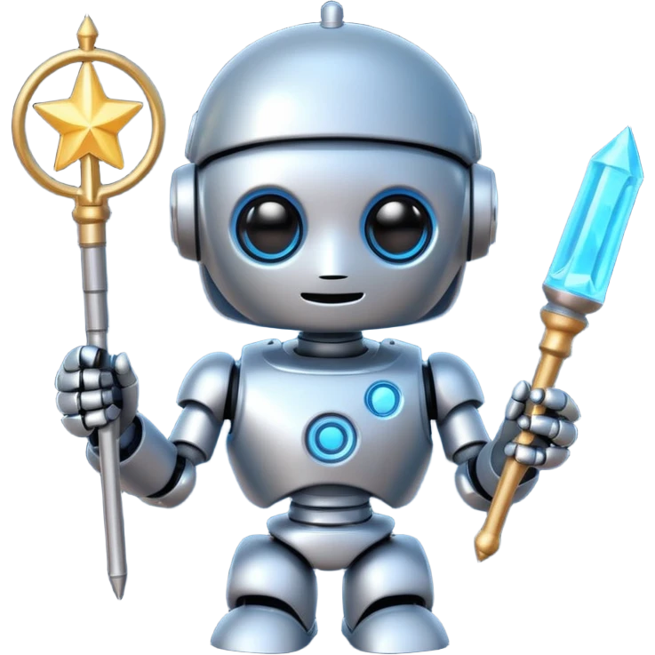 A cute robot is holding a magic wand, magic, emoji emoji