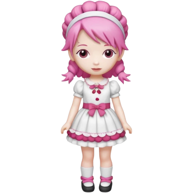 Isolated detaile illustration of the most modern raspberry torte doll figurine full body with pink hair and a hairband emoji