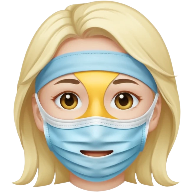 make me an emoji of a character with a tear wearing a smile face mask emoji
